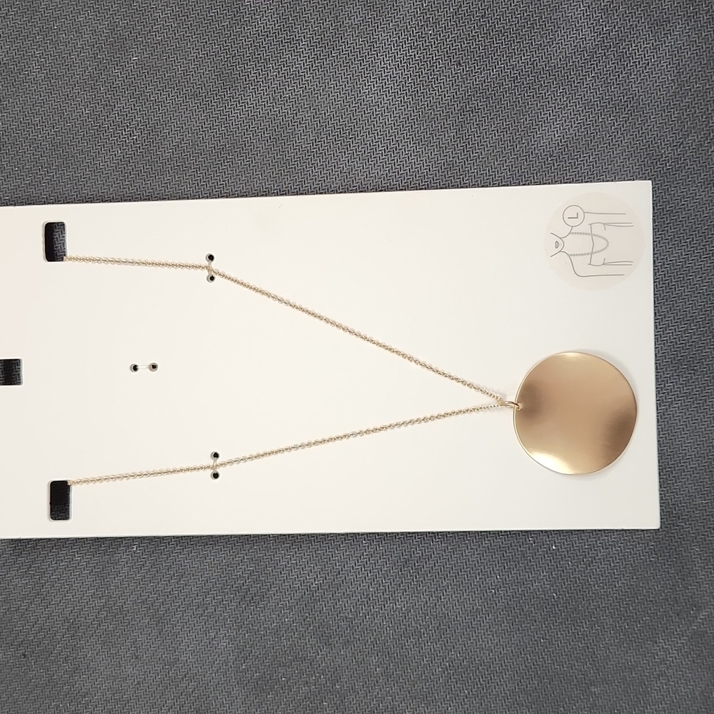 Long gold necklace.